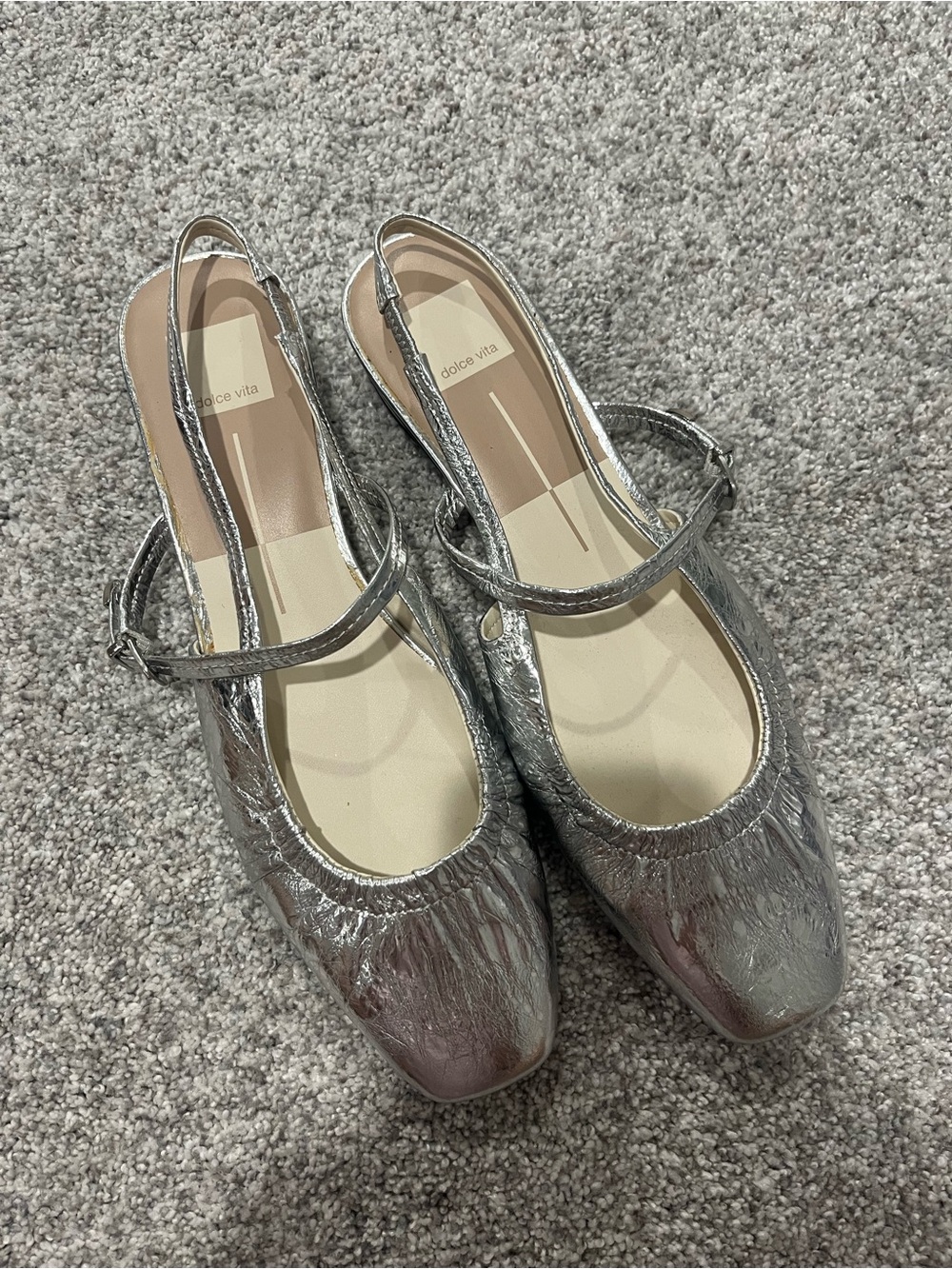 Dolce Vita Metallic Silver Mary Jane Slingback Flats